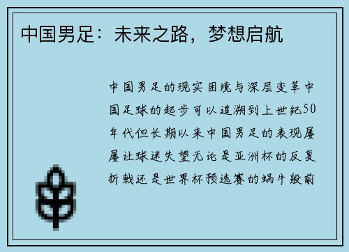 中国男足：未来之路，梦想启航